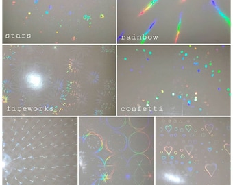 Self-Adhesive Holographic Vinyl Overlay, Sparkling laminate, holographic stars, vinyl fireworks, confetti sparkle overlay, rainbow holo