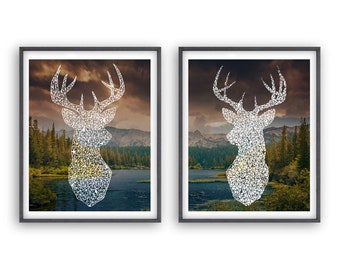Deer art print, deer print set, home decor, forestry, woodland creatures, modern print, modern wall art, apartment decor, minimalist print