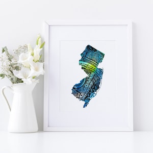 Cadeau de mariage pour couples, Aquarelle personnalisée d’état, cadeau de fiançailles Illinois carte d’art aquarelle d’art imprimé cadeau personnalisé date de mariage