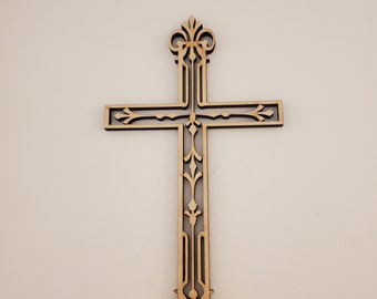 Gold Wood Cross wall piece, wood art of Abstract Cross, studio decor, Cross wood wall sculpture, Christian wood art piece