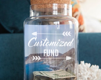 Custom Travel Fund, Geldglas Nur Vinyl, Custom Travel Geschenke, einzigartige Traveler Geschenke, Adventure Funds, Custom Spargläser, Adventure Awaits