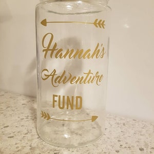 Custom Travel Jar, Money Jar vinyls, Custom Travel Gifts, Traveller Gifts, Adventure Funds, custom saving jars, Adventure Awaits, EtsyLds