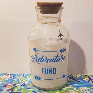 Travel Fund Decal, Money Jar Vinyl Only, Travel Gifts, Traveller Gifts, Adventure Funds, Money Box, Piggy Bank, saving jar, Adventure Awaits