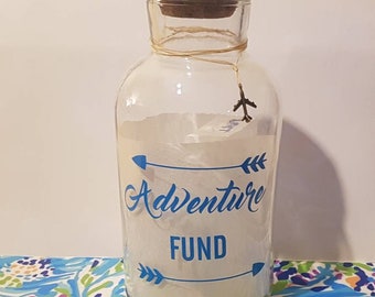 Travel Fund Decal, Money Jar Vinyl Only, Travel Gifts, Traveller Gifts, Adventure Funds, Money Box, Piggy Bank, saving jar, Adventure Awaits