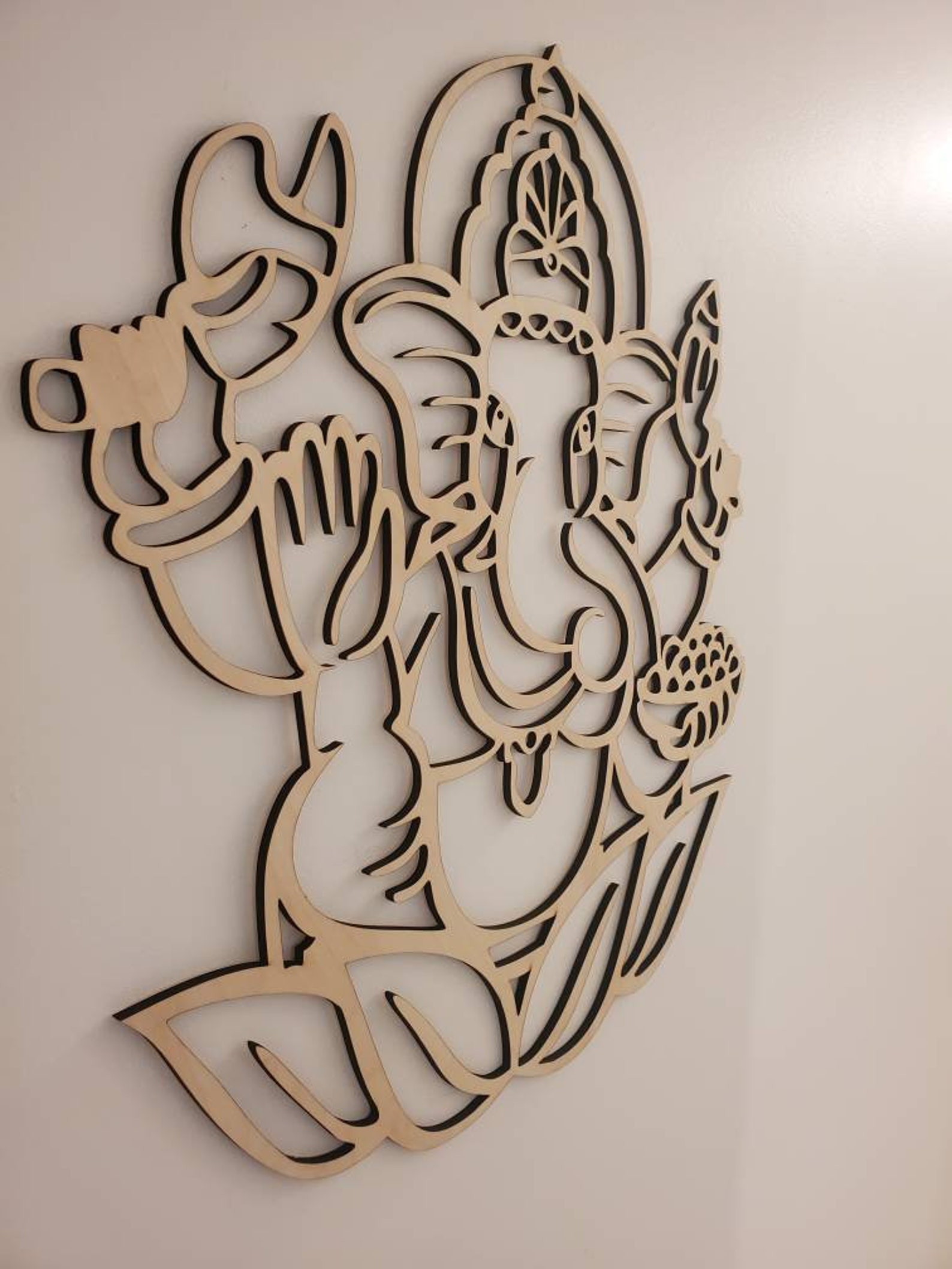 Gold Wood Ganesh Wall Piece Wood Art of Abstract Ganesha Etsy