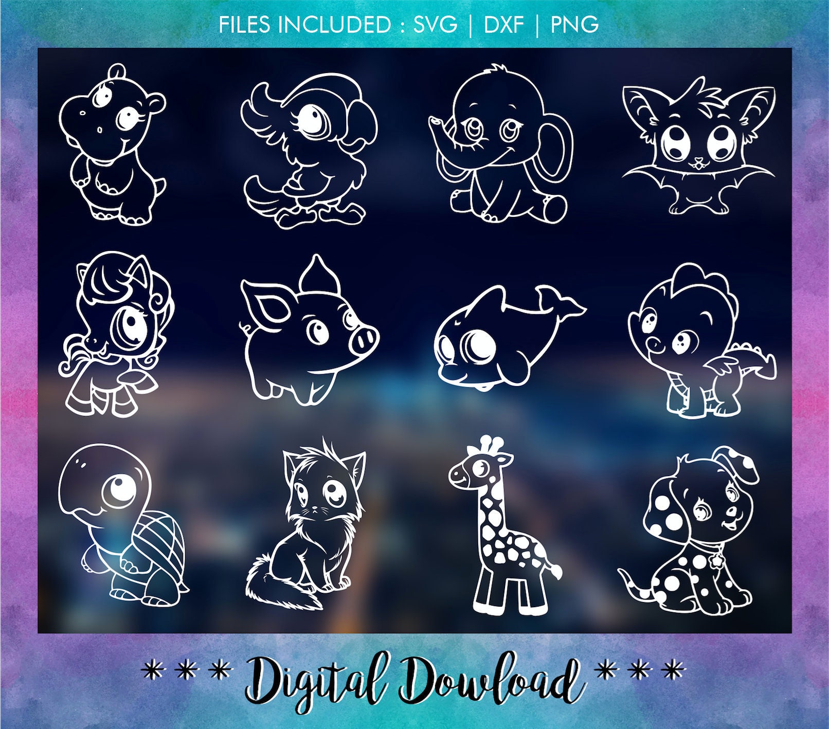 Download 12 Baby Animals Giraffe Svg Animal Svg Elephant Baby Clipart Puppy Hippo Svg Dolphin Mandala Silhouette