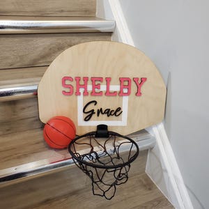 Wood basketball hoop door name sign, door hanger, mini basketball hoop sign, personalized basketball hoop, custom mini basketball hoop signs