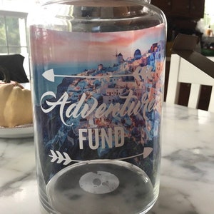 Custom Travel Fund, Money Jar Vinyl Only, Custom Travel Gifts, unique Traveller Gifts, Adventure Funds, custom saving jars, Adventure Awaits image 4