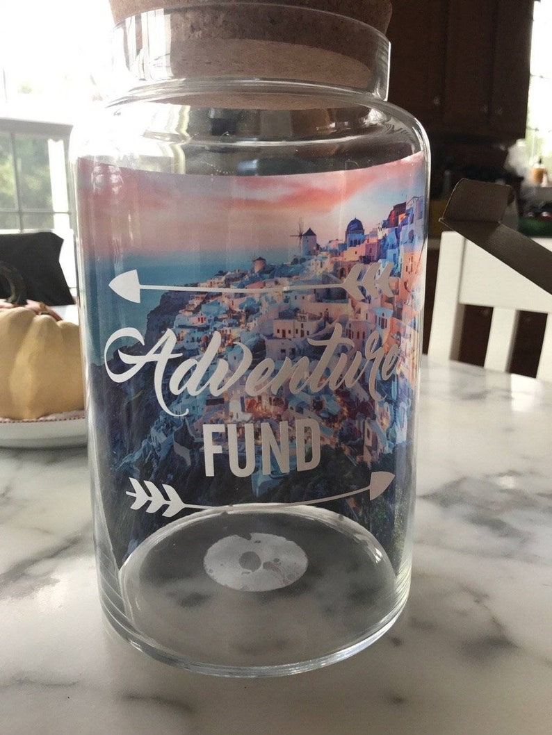 Custom Travel Fund, Money Jar Vinyl Only, Custom Travel Gifts, unique Traveller Gifts, Adventure Funds, custom saving jars, Adventure Awaits image 4