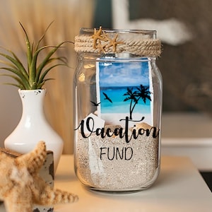 Travel Fund Money Jar vinyls, Money Box, Piggy Bank, saving jars, Adventure Awaits, EtsyLds, Travel Gifts, Traveller Gifts, Adventure Funds,