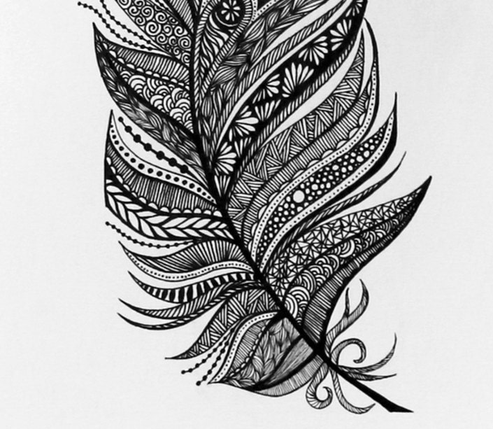 Peacock Feather Print Aztec Design Black White Original - Etsy