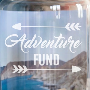 Custom Travel Fund, Money Jar Vinyl Only, Custom Travel Gifts, unique Traveller Gifts, Adventure Funds, custom saving jars, Adventure Awaits