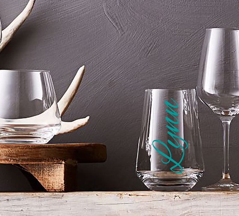 Custom Name Stemless Wine glass Vinyl only Option available Etsy
