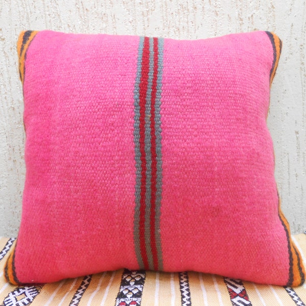 16" x 16.5" Vintage Moroccan Berber Pillow Cover- Decorative Throw Pillow- Woven Wool Cushion-Moroccan Decorative Throw- Hand Loomed Wool