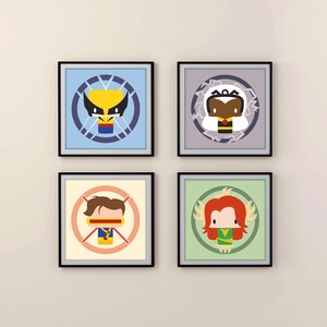 Mini Heroes Xmen Digital Art Print Set digital download wolverine storm cyclops jean grey