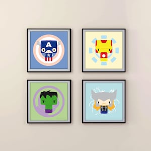 Mini Heroes Avengers Digital Art Print Set digital download captain america iron man hulk thor