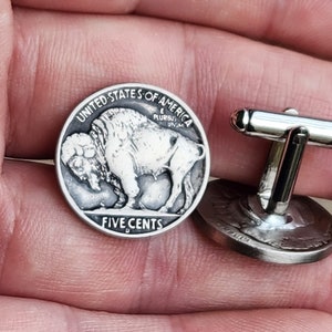 Vintage authentic Buffalo Indian Nickel coin  1930 or 1934 or 1935 or 1936 or 1937 or 1938 handmade Men  cuff links nice gift