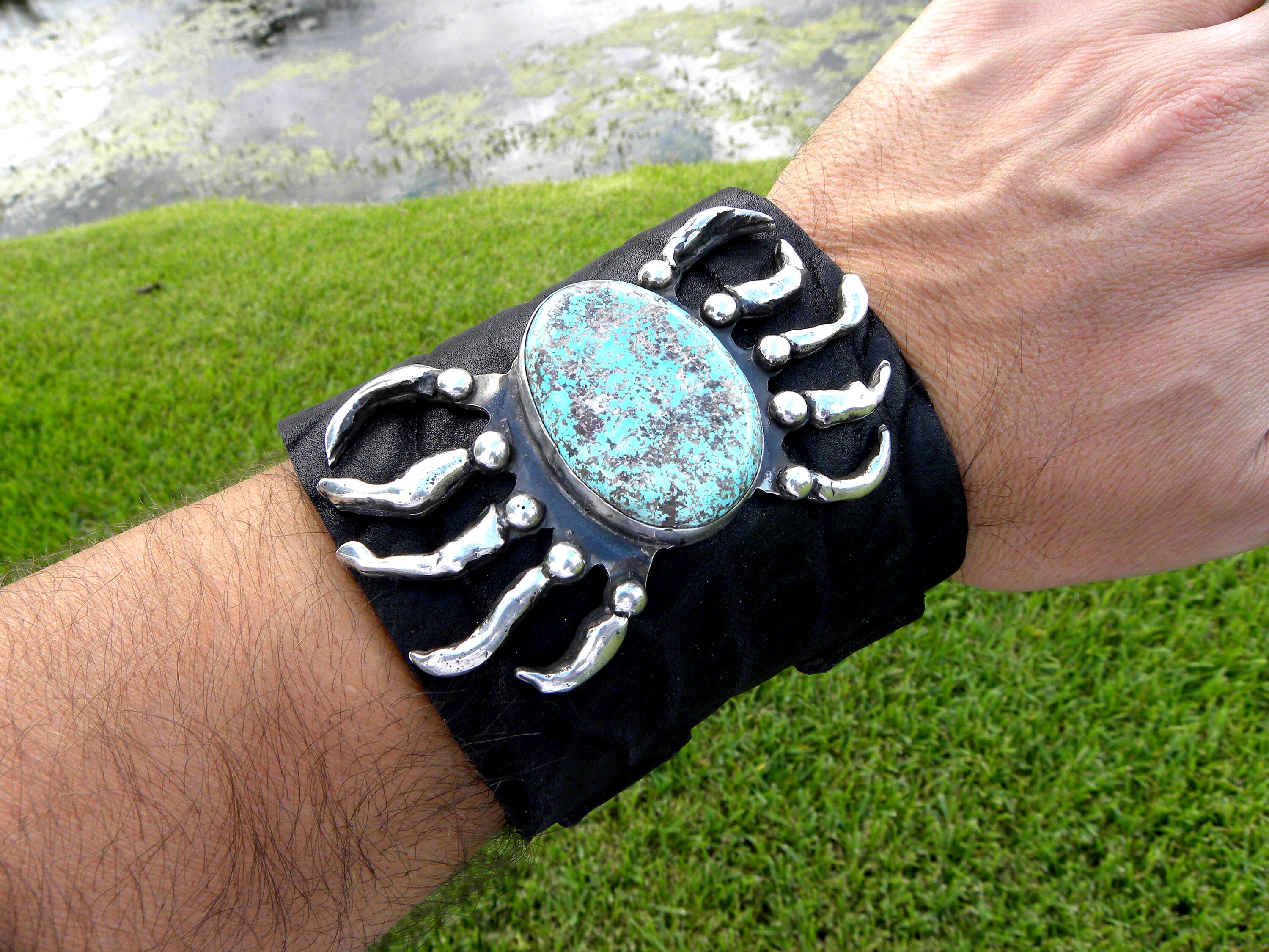 Bear Claw 925 Sterling Silver Genuine Large Turquoise Signed