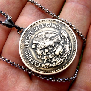 Aztec Eagle Coin Necklace: Authentic Mexican Centavos, Choose Year