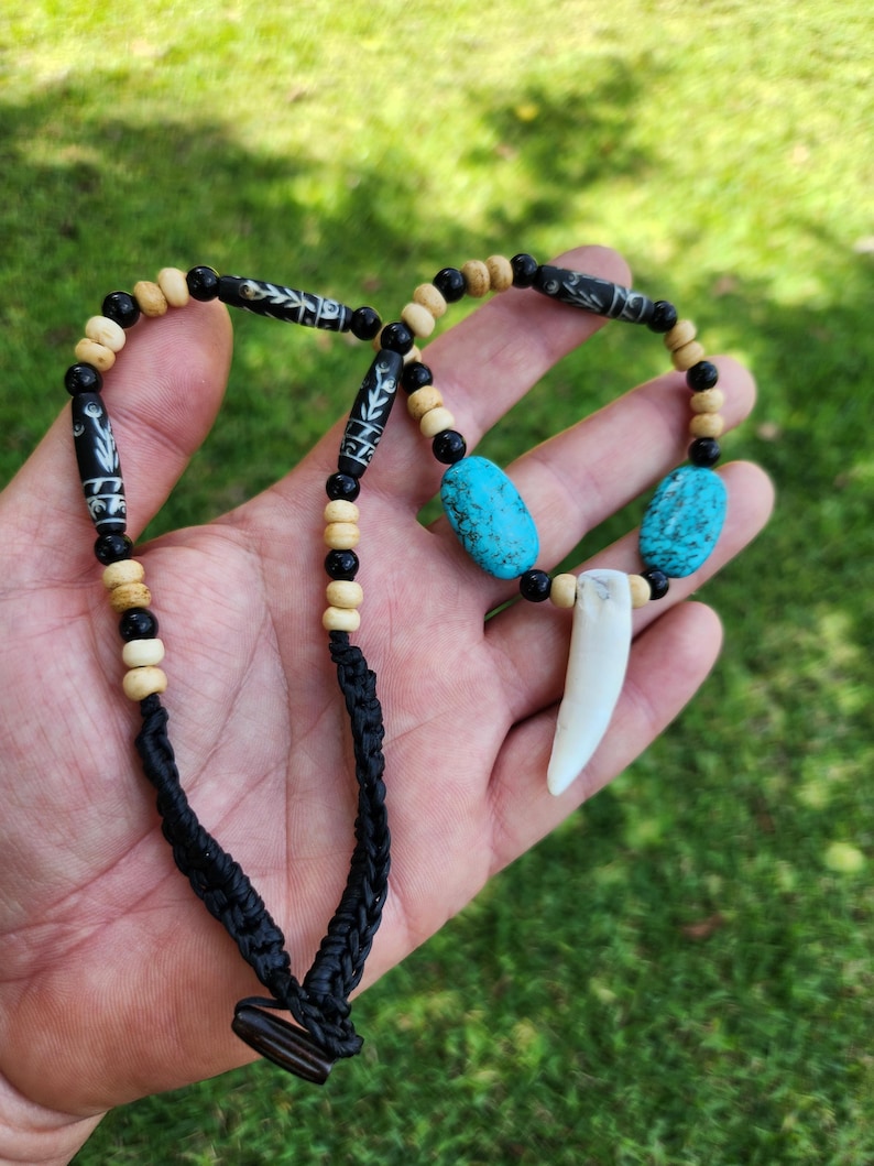 Krigare Shaman-stil tänder äkta alligatortänder turkos halsband choker bild 3
