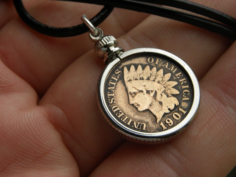 Pendant Necklace Authentic 1901 Indian Head Penny Coin Nice Etsy