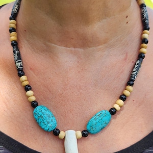 Krigare Shaman-stil tänder äkta alligatortänder turkos halsband choker bild 1