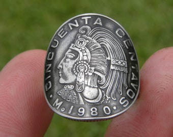 Chevalière bande en argent sterling authentique mexicaine Cincuenta pièce 1967 1968 1969 1970 1971 1975 1978 1979 1980 1981 1983 centavos