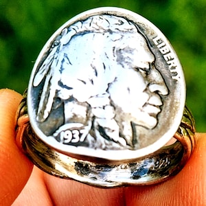 Signet ring .925 sterling silver 11 size authentic Buffalo Indian Nickel coin 1920 1924 1925 1926 1927 1928 1929 1930 1934 1935 1936 1937