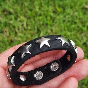 Bracelet cuff genuine black color American Buffalo Bison leather cuff bracelet star stud  rivets customize to wrist size handcrtafted