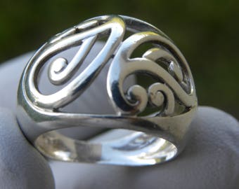 Vintage Filigran Sterling Silver Ring - Kupolformad Band, Storlek 6.5