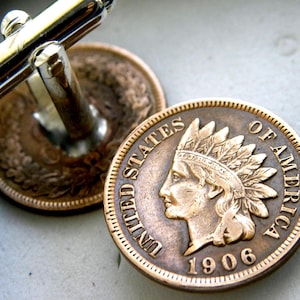 Vintage Indian Head Penny Cuff Links: Authentic Coin Jewelry