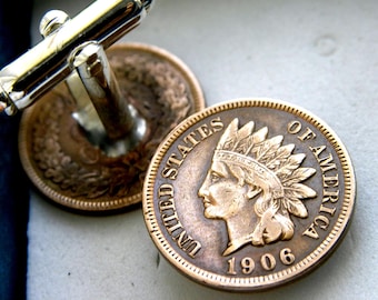 Vintage Indian Head Penny Cuff Links: Authentic Coin Jewelry