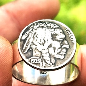 Sterling Silver authentic Buffalo Indian Nickel coin Ring - US Size 15