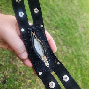 Pulsera unisex para hombre y mujer, de piel de bisonte auténtica, personalizable, con bolsillo secreto, con cremallera, para muñeca