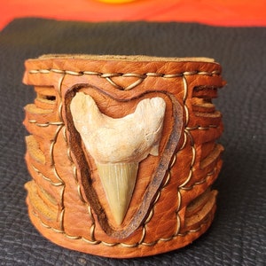 Shark Tooth Fossil geninr Buffalo Bison Leather Cuff Bracelet: Handmade  Ketoh