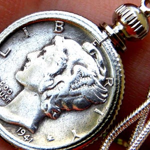 Vintage Mercury Dime Coin Pendant Necklace - Silver Plated Chain