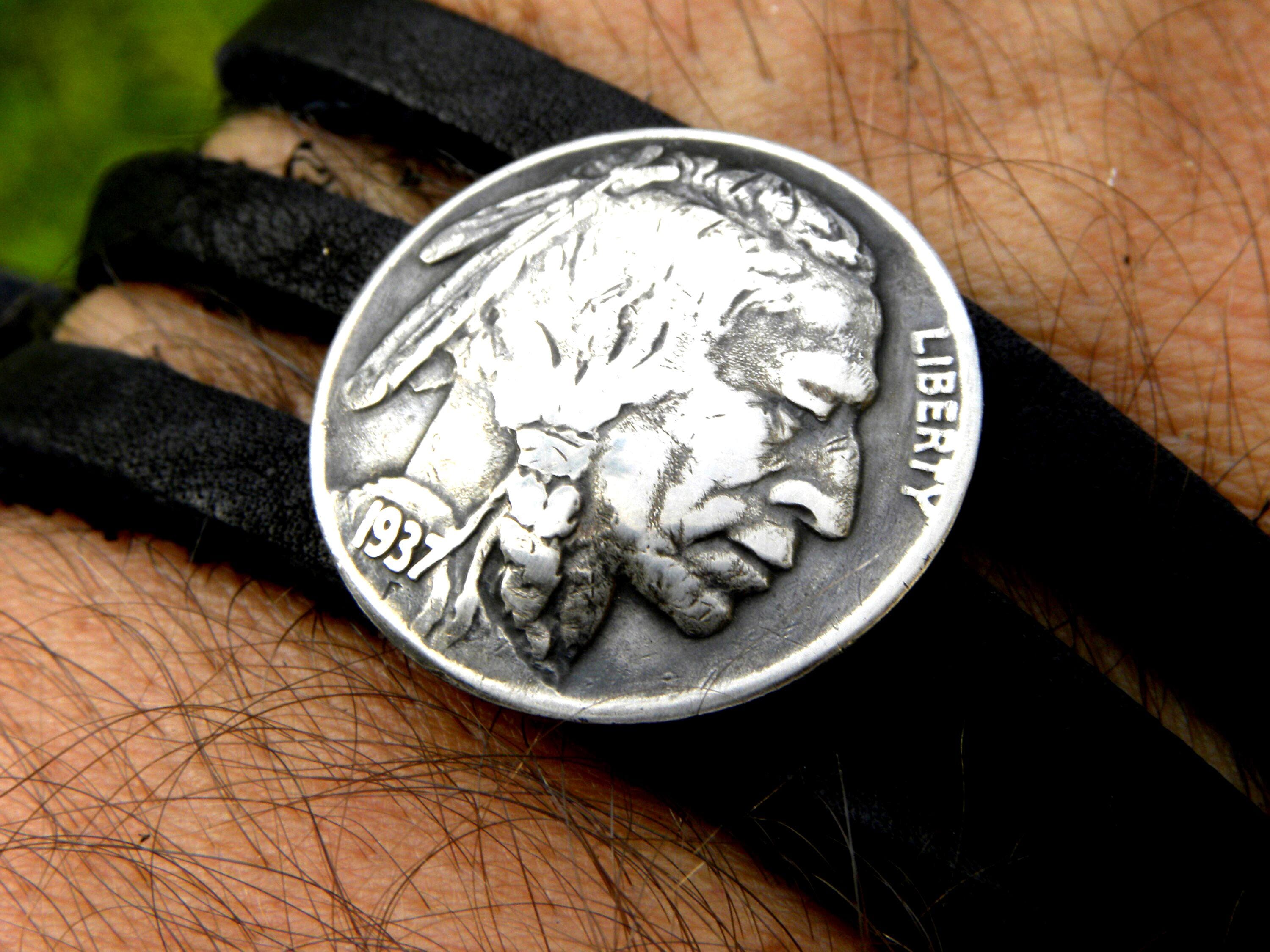 Buffalo Nickel Coin Bracelet: Bison Leather Wrap Bangle - Choose