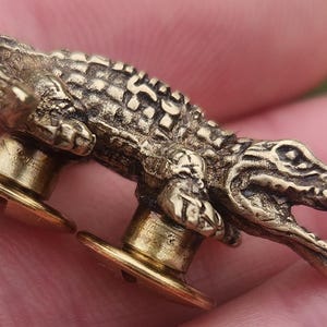 Alligator  concho leather accessory bronze color brass metal bag jacket shoes belt cuff bracelet
