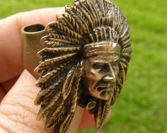 Adjustable Men brass  signet ring Native Indian Chief  head  pendant nice gift for men fans football apparel country motorcycle biker