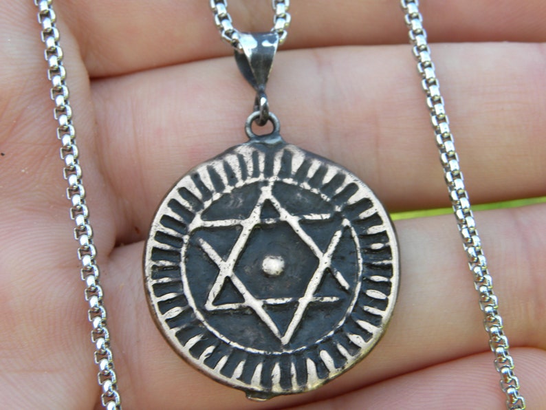 Jewish necklace pendant authentic 1289 AH 1872 AD Ancient Star of David Bronze Morocco minted Seal of Solomon King of Solomon coin