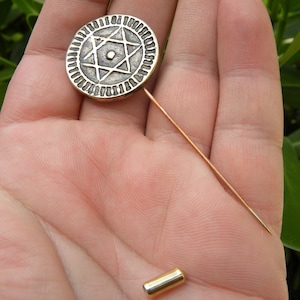 Judaica Jewish stick pin brooch jewelry authentic 1289AH/1872AD Ancient Star of David Bronze Morocco minted coin long needle gift Hanukkah