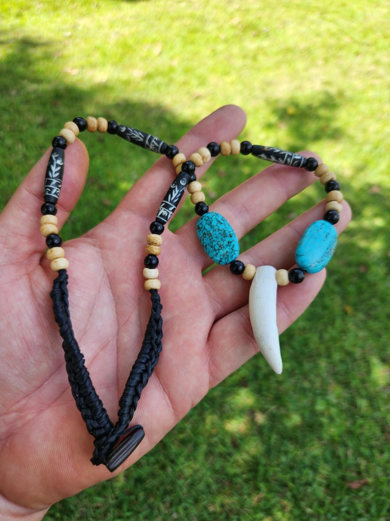 Krigare Shaman-stil tänder äkta alligatortänder turkos halsband choker bild 2
