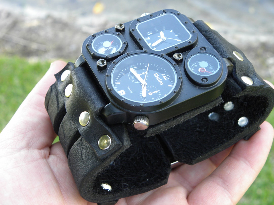 Dual Time Büffelleder Uhr: Steampunk Armband