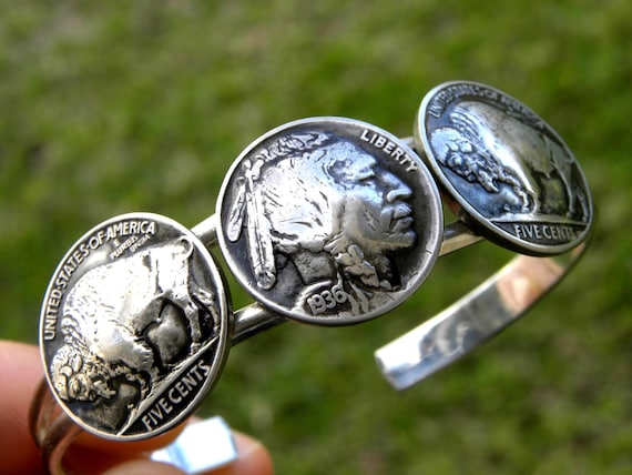 Authentic Buffalo Indian Nickel Coin Cuff Bracelet Wristband