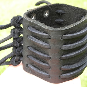 Handmade Black Buffalo Leather Cuff Bracelet: Shaman Costume Wristband