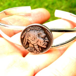 Handmade Buffalo Nickel Coin Bracelet: Silver Plated Cuff, Gift Box