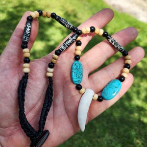 Krigare Shaman-stil tänder äkta alligatortänder turkos halsband choker bild 6