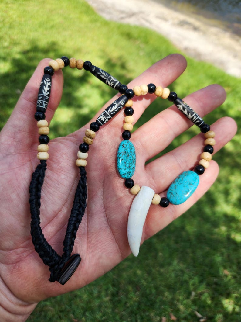 Krigare Shaman-stil tänder äkta alligatortänder turkos halsband choker bild 6