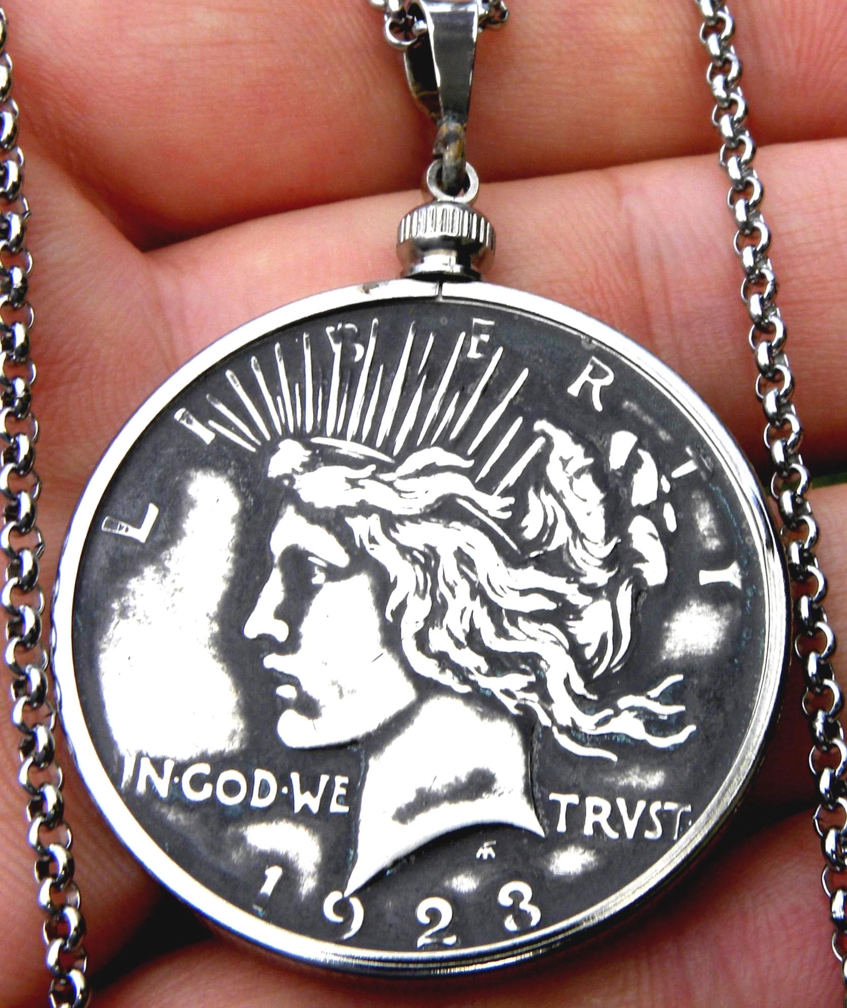 1923 Silver Peace Dollar Coin Necklace: Stainless Steel Chain - Etsy