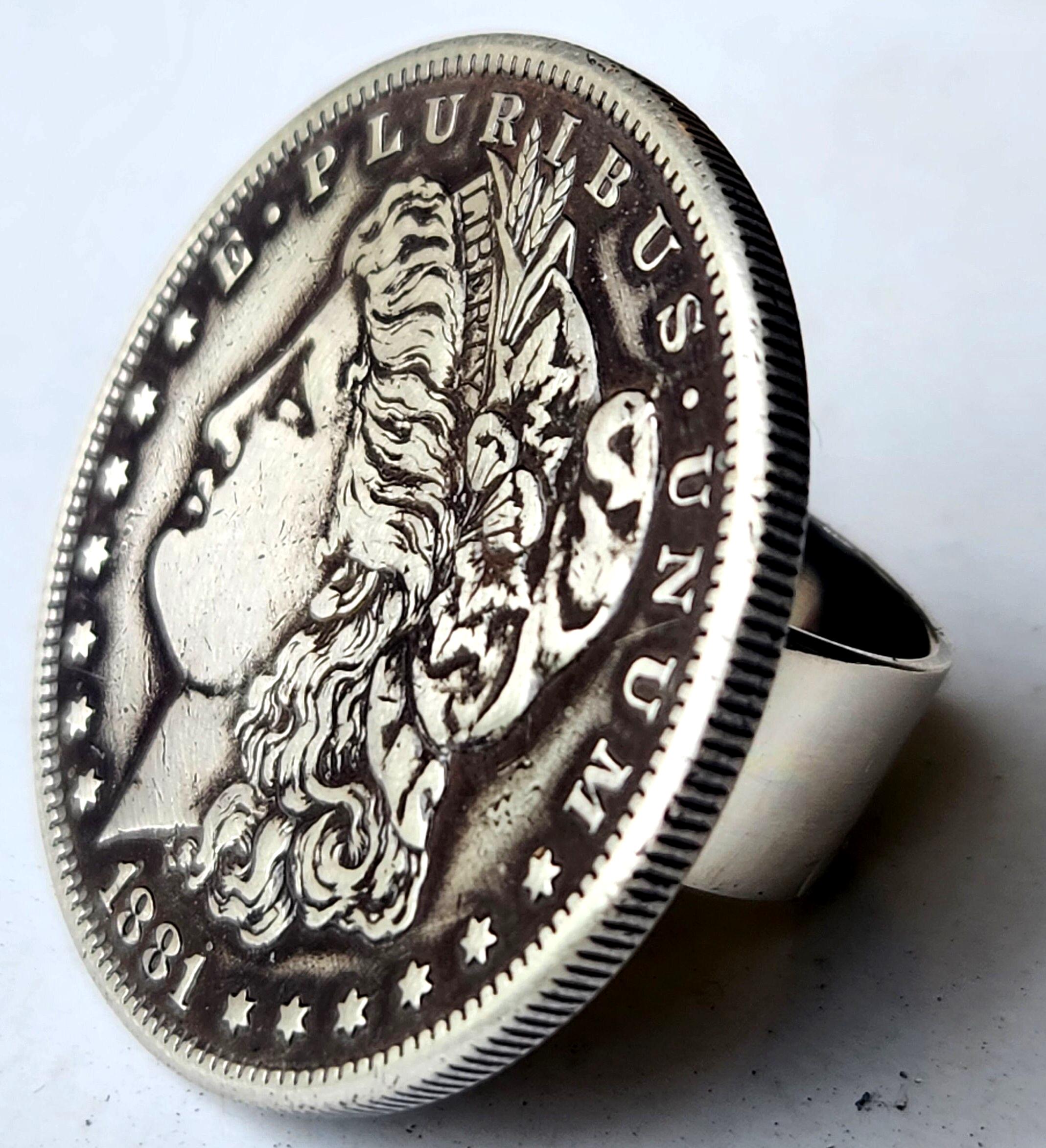 1881年製モルガン・ダラー銀貨リング - スターリングシルバーバンド